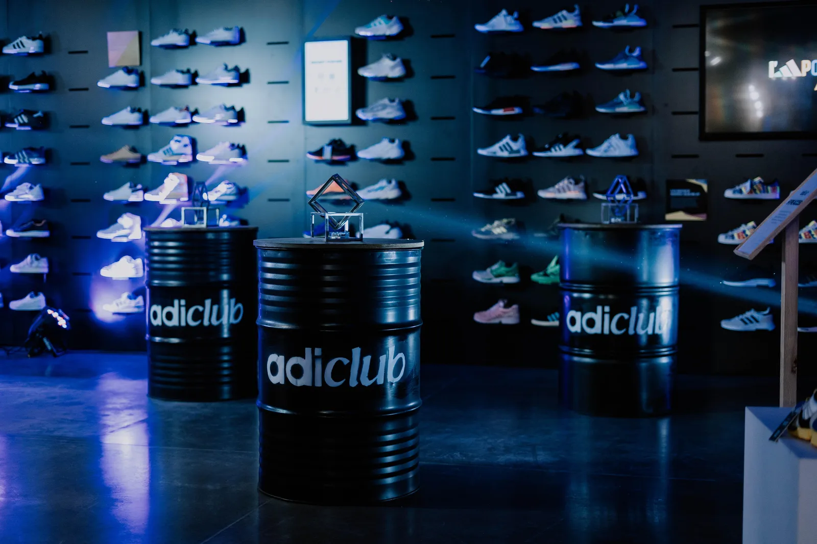 An adiClub event with sneaker walls and branded displays