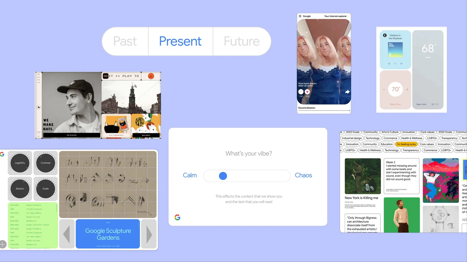 Google brand experiments spanning past, present, and future explorations