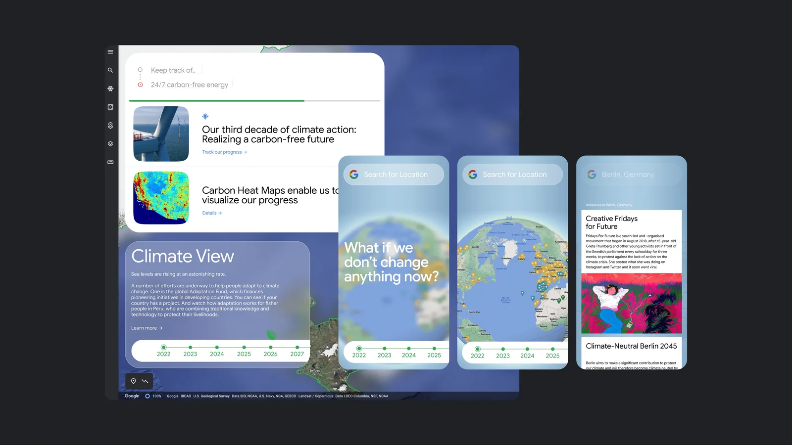 Google climate action concepts including Climate View map experiences