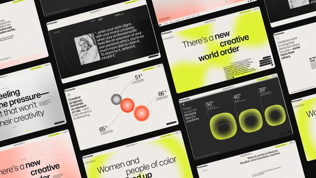 Screens from the WeTransfer Ideas Report