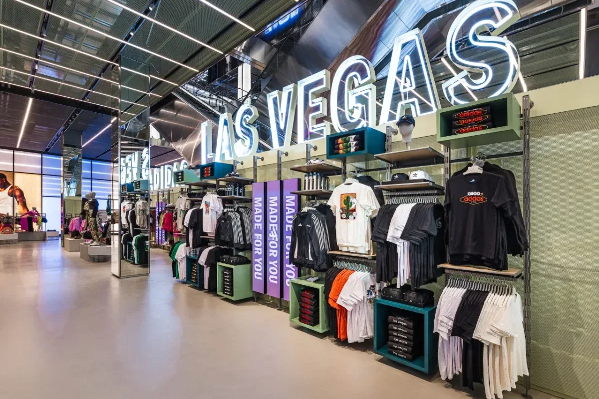 The adidas Las Vegas store interior with neon signage