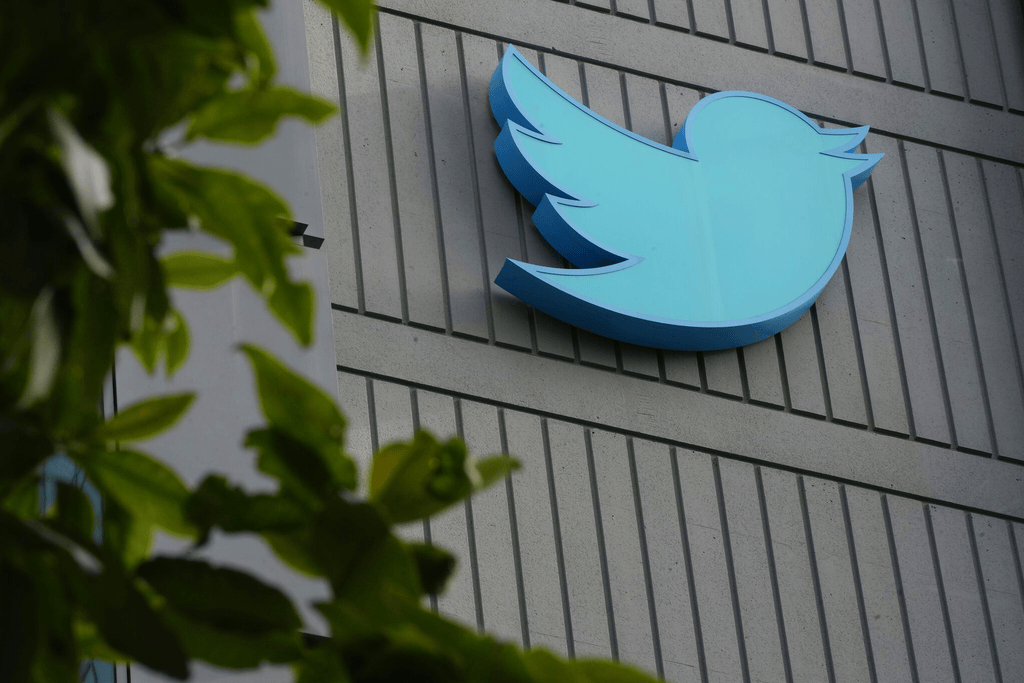 The Twitter bird sign on the company headquarters