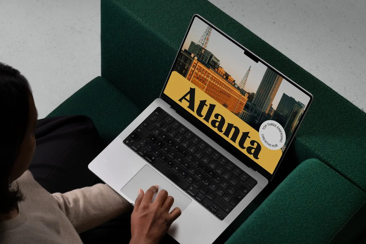 The WeTransfer Emerging Creative Hubs Index on a laptop