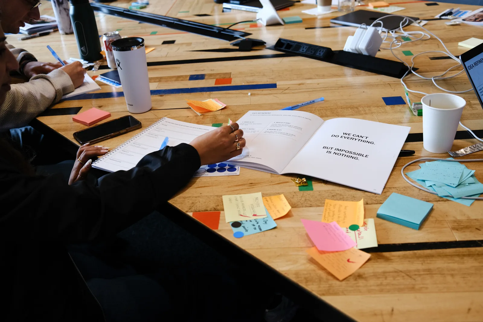 Workshop participants with idea refinement workbooks at the adidas retail membership session